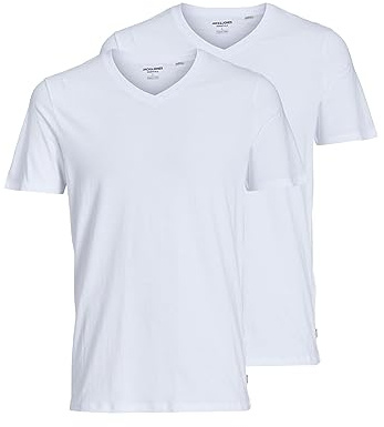 JACK & JONES Herren Jacbasic V-neck Tee 2 Pack T Shirt, Weiß, L EU