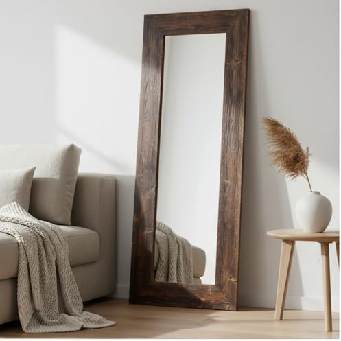 MO.WA. Modern väggspegel, 57 x 147, rustik lång träram, skandinaviska speglar, stor träkontur, hängande hall sovrum omklädningsrum vardagsrum tillverkad i Italien
