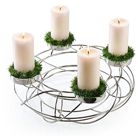 navideño & Moderno Metal Corona/Corona de Adviento – Acero inoxidable Corona de Navidad de alta calidad – Portavelas/plata – Corona de Navidad/Navidad Decoración, metal, Variante 2, Ø 35cm