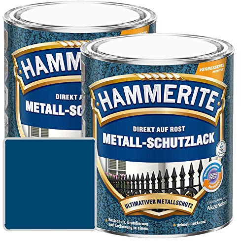 Hammerite Metall-Schutzlack glänzend Grundierung Rostschutz blau Sparpaket, 2 x 750ml