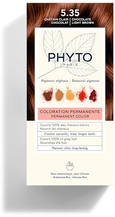 Phyto Paris - Coloration Cheveux Permanente 5.35 Châtain Clair Chocolat - Couleur Châtain Chocolat Naturelle et Lumineuse - Sans Ammoniaque Enrichie en Pigments Végétaux - Kit Complet à Usage Unique