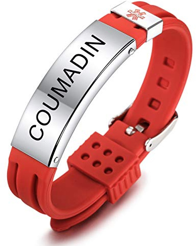 MOWOM Medical Braccialetto Personalizzato con Incisione in Silicone identificativo Regolabile per Uomo Donna Bambini in Acciaio Inossidabile Gomma- (Pacchetto con Carta di Emergenza, Supporto)