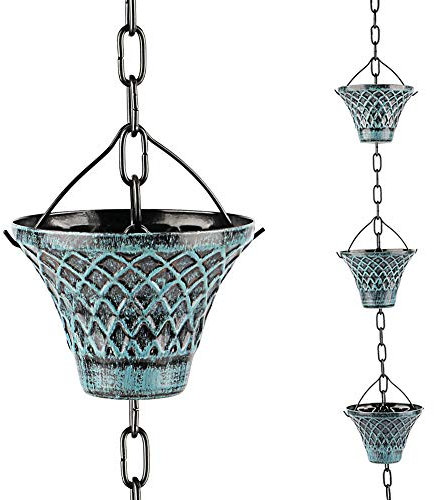 Tfro & Cile Pioggia Catena Grondaia Downspout Sostituzione Decorativo Giardino Acqua Piovana Diverter Home Decor 2 1/2 Piedi Lungo - Griglia Blu