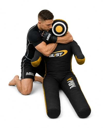 Blist kastdocka för brottning, judo, boxning, brasiliansk jiu-jitsu, kanvas i stående position (ofylld) (svart-gul, 119 cm (47 tum) till barn)