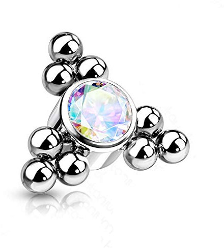 Paula & Fritz® Aufsatz-Dermal Anchor Dreieck Silber Zirkonia Regenbogen Titan Grad 23 Gewinde 1,2-mm Haut-Anker Skin Diver Implantat Bodypiercing Ersatz