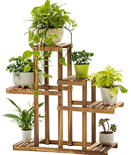 Mehrschichtiger Indoor-Blumenständer Gartenholzgrüner Pflanzenständer Sukkulentenständer Blumentopfständer Gartenzubehör (Color : Brown, Size : 90x25x85cm)