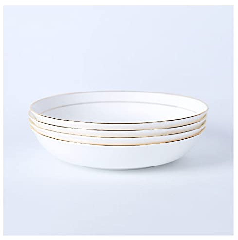 Assiettes Plates Porcelaine 4pcs diner plaques classiques salades blanches pâtes plaques de nouilles de nouilles dessert snack et apéritif servant plaque à micro-ondes four et lave-vaisselle Assiette