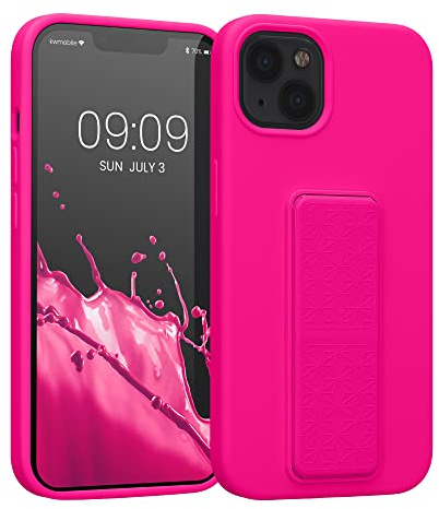 kwmobile Coque Compatible avec Apple iPhone 13 - Housse avec Support Doigt en TPU Silicone - Protection avec Fonction Support Rose Fluo