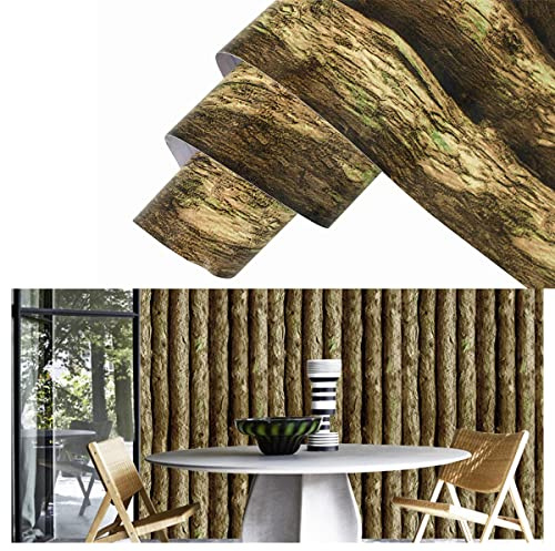Cozylkx Papier De Contact Auto-adhésif 3D Effet Tronc d'arbre Papier Peint Cabane en Rondins Autocollant Mural Papier Peint étanche,3m × 45cm
