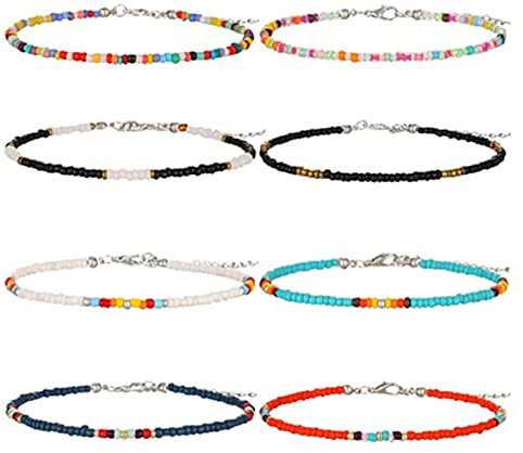 8 Pièces Bracelet Cheville, Bracelet de Cheville Femme Perle, Bracelets Cheville Perlés Faits à La Main, Bracelets Cheville Bohème Colorés, Réglables, pour Femmes, Filles