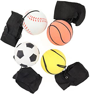 ELLUG 4er Set Springball/Returnball/Flummi Ø 6cm Armband&Schnur, Fußball/Basketball/Tennisball/Baseball