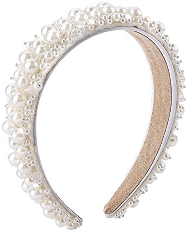 Diadema de Perlas Blancas para Mujer Diademas Ancha y Gruesa Diadema Retro de Perlas para Novia Accesorios para el Cabello Accesorios para Peinado de Boda para Mujer