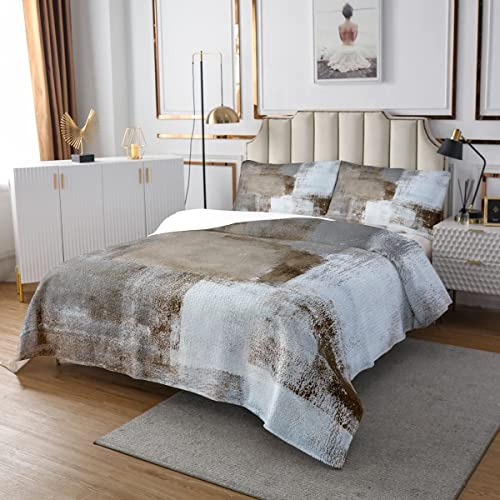 Braun und Weiß Tagesdecke 240x260 Graffiti Ombre Gesteppt für Kinder Jungen Mädchengrunge Aquarell Tagesdecke Home Room Decorvintage Zeitgenössische Kunstwerk Tagesdecke Quilt-Set mit 2 Kissenbezüge