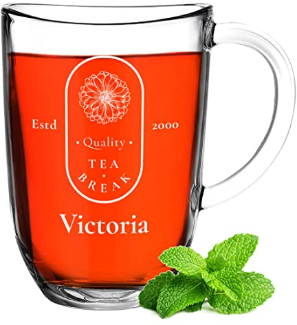 Teebecher aus Glas Borosilikatglas mit Gravur - personalisierter Leonardo Kaffeebecher - 380 ml - isolierter Thermobecher - spülmaschinengeeignet - für Kaffee und Tee - individuelle Espressotasse