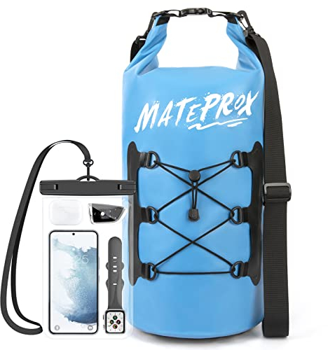 MATEPROX Waterproof Dry Bag 5L/10L/20L Floating Roll Top Beach Dry Sack Waterproof Boat Dry Bags for Kayaking Hiking Rafting and Camping with Waterproof Phone Pouch-20L Blue