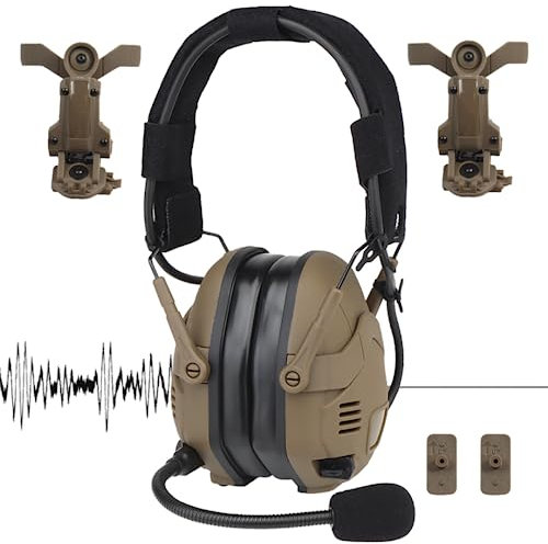 SIANKO Casque tactique avec suppression du bruit - Protection auditive - Multifonction - Sans fil - Pour la chasse, le tir, l'airsoft - Marron clair