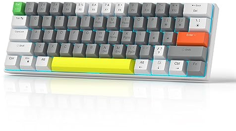 MageGee 60% Mechanical Gaming Keyboard, STAR 61 Compact Blue LED Backlit Wired Keyboards with Hot-Swappable Brown Switch, Portable Full Keys Anti-ghosting Gaming Keyboard - White & Grey