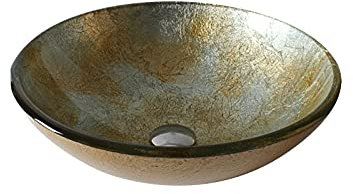 HESIEU Badezimmer-Waschbecken aus gehärtetem Glas, Glaswaschbecken, runde Waschtisch-Waschbeckenschüssel, Gold Silber (Gold Silber)