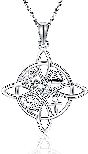 HUKKUN Chaîne de sorcière en argent 925 pour femme avec pendentif nœud celtique sorcière Wicca Bijoux cadeaux pour femmes, Argent sterling, Inconnu.