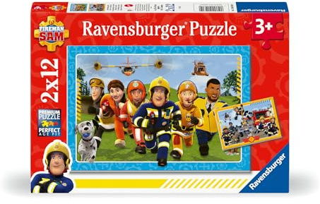 Ravensburger Puzzle Feuerwehrmann Sam Die Rettung naht - 2x12 Teile | 2x12 Teile Feuerwehrmann Sam Puzzle, Kinderpuzzle ab 3 Jahre, Ravensburger Qualität