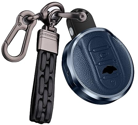 ontto Autoschlüssel Hülle Passt für BMW Mini Schlüssel hülle Metall Leder Schutzhülle für Mini F54 F55 F56 F57 F60 Cooper S Clubman Cabrio Countryman Schlüsselanhänger Zubehör 3-Tasten-B Blau