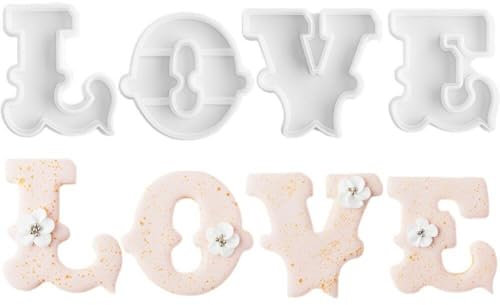 Love Cookie Cutters Alphabet Letter Cake Decorating Fondant Biscuit Cutters Mould for Valentines Day Sugarcraft Biscuit Pastry Plunger Baking Tools