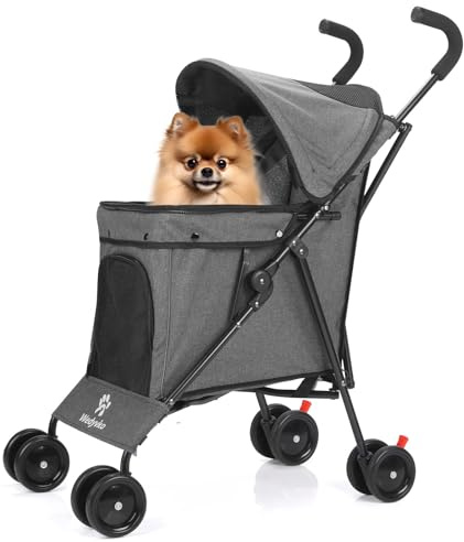 3-in-1-Haustier-Kinderwagen für kleine Hunde und Katzen, faltbarer Haustier-Kinderwagen mit verstellbarem Griff, 4 Räder, atmungsaktives Netzgewebe, großes Fassungsvermögen (Dunkelgrau)