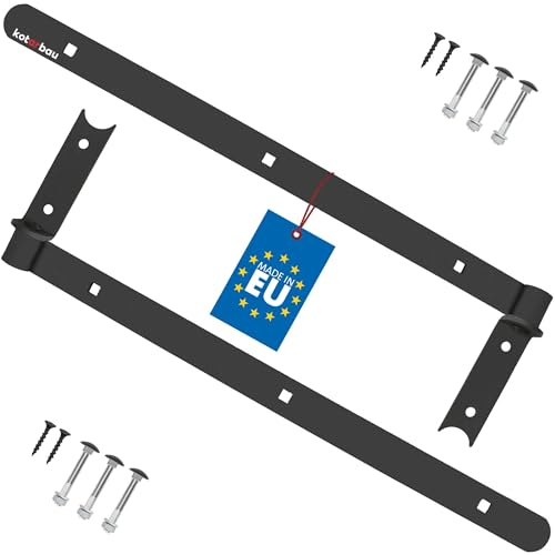 KOTARBAU® 2er Set Ladenband Kreuzgehänge 500 mm pulverbeschichteter Stahl Schwarz Türband Holztür Band Fensterladen Holz Tor Scharniere Schwerlast Torband Winkelband Türscharniere Ladenband mit Klobe