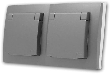 Feuchtraum Steckdosen-Set I FLAIR I Beginner 2S-IP44 I 3-teilig, Dopplesteckdose mit Klappe inklusive Rahmen, anthrazit, matt, IP44