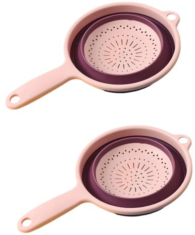 Surwin Polyvalent Lot de 2 Passoire Pliable, Silicone Passoire Cuisine,Compacte Passoire Cuisine Pliable, Passoire Retractable Passoire Pates, Portable Panier de Fruits (Rose)