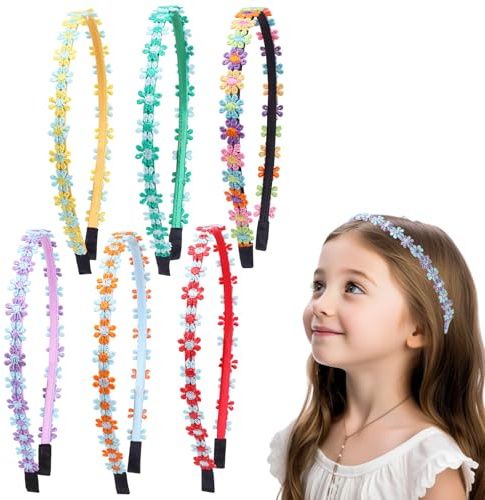 6 Stück Haarreifen Mädchen Haarbänder, Buntes Gänseblümchen Stirnbänder Hippie Blumen Stirnband, Blumenkrone Feen-Kopfschmuck Süße und Niedliche Dekoration Haar-Accessoires für Kinder Haarschmuck