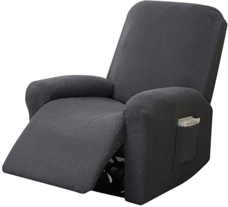 OUGPIU 4-Teilig All-Inclusive Sesselbezug,Sesselschoner für Fernsehsessel,Stretchhusse für Relaxsessel, Sesselschoner für Relaxsessel,Stretch Sessel Überzug mit Taschen (Dunkelgrau)