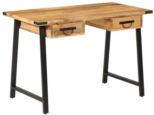 LAPOOH Schreibtisch mit Schubladen 105x55x70 cm Massivholz Mango Eisen, Gaming Tisch, Computertisch, Computer Desk, Office Table, Bürotisch, Arbeitstisch, Nähtisch, Pc Tisch - 372733