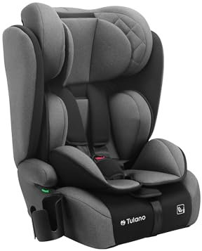 Tulano Zooma 25 | Kindersitz 76-150 cm | i-Size ECE R129/03 | Autositz mit verstellbarer Kopfstütze | Mitwachsender Autokindersitz | 5-Punkt-Gurt | Waschbarer Bezug | Grau & Schwarz