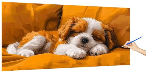 Malen Nach Zahlen Erwachsene Hund, Malen Nach Zahlen TierKinder Kleines Format, DIY Paint by Numbers Kreativ Set AnfäNger Inklusive Pinsel und Acrylfarben Ohne Rahmen Zimmer Deko Geschenk 100x50cm H-4