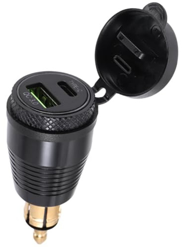 Janasiba Cargador DIN impermeable para motocicleta a cargador USB QC3.0 y adaptador de alimentación tipo C de 30 W