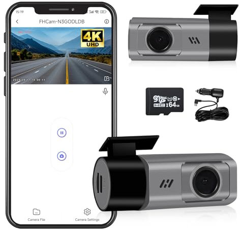 XYBkey Dash Cam per auto WiFi 4K HD, Dash Cam anteriore per auto, con scheda SD da 64 GB, visione notturna, monitoraggio del parcheggio, WDR, registrazione in loop, sensore G, app