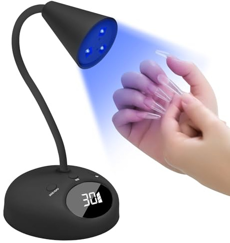 CGBE Mini Lámpara UV Uñas, 18W LED Mini Lámpara de Uñas con 4 Modos, Sensor Inteligente y Pantalla LCD, Portátil Secador de Uñas Adecuado para Manicuras DIY en Casa o Salón (Black)