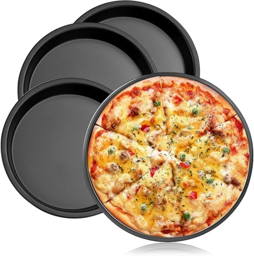 Alleshelfer Teglia per pizza, 4 pezzi, rotonda, 30 cm, per pizza, vassoi per pizza, rivestimento antiaderente, in acciaio al carbonio