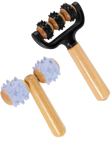 2 Stück Massageroller mit Griff Massage Roller Selbstmassagerolle Massagerolle mit Igelball Massageball Massageroller für Beine Füße Arme Rücken