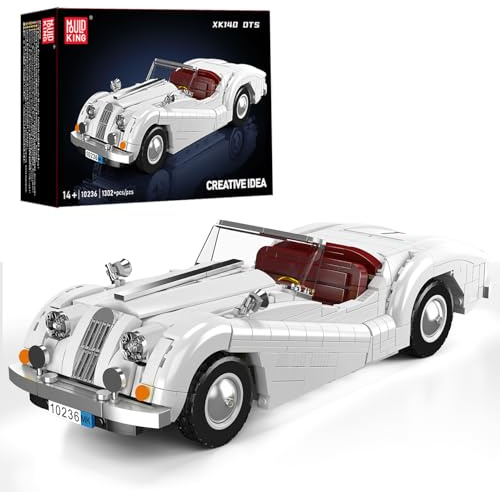 Mould King 10236 Technik Oldtimer Cabrio Rennsport Bausteine, 1302 Teile Modellauto-Bausatz, Technologie Amerikanischer Sportwagen Spielzeug für Erwachsene