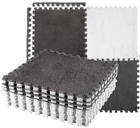 Qudinip Alfombra de Piso de Espuma de Felpa, Alfombras de Piso de Espuma de 10 Piezas para Bebés, Bloqueo de Color de Bloqueo Dividido Entrelazamiento de de de (Blanco Gris)