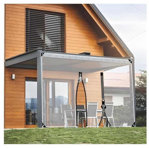 JUCCJUXIN Transparent Outdoor Tarps Curtains Zipper Door，Outdoor Curtains Heavy Duty Waterproof Transparent Tarp with Grommets for Gazebo Porch Balcony Pergola(H3xW6M/H9.84xW19.68ft)