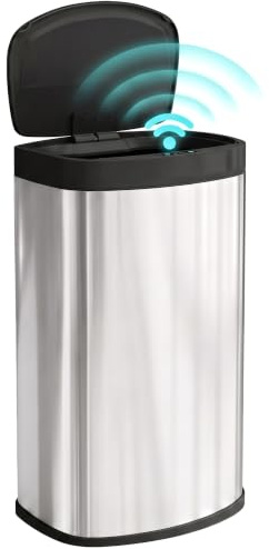 HOMCOM Poubelle de cuisine automatique 55L en acier inoxydable, couvercle à fermeture en douceur, poubelle à capteur de mouvement sans contact, résistant aux empreintes digitales, argent