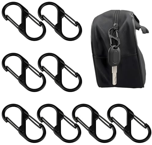 8PCS Small S Carabiner Keyring Clip, 4 CM 8-Shaped 2-Opening Small Carabiner Clips with Hooks Anti-Theft Carabine r Keyring for Traveling Backpacking Tent Purse and Luggage (Black)