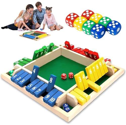Eymobad Shut The Box brädspel av trä, 4-spelare tärningsspel med filtgolv – traditionella siffror och matematik pedagogiska leksaker för barn och vuxna, familj och pub