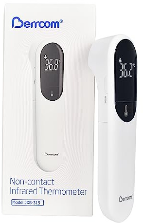 Berrcom Termómetro para la fiebre sin contacto, termómetro de frente por infrarrojos con nueva tecnología de doble sonda, termómetro para la fiebre para niños y adultos