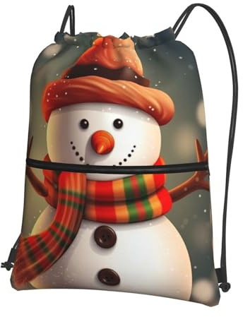 Anceky Rucksack mit Kordelzug, wasserabweisend, weihnachtliches Schneemann-Motiv, Sportrucksack, Gymnastikbeutel für Damen und Herren