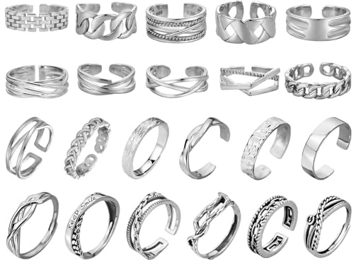 HTTDSLF 22 Pcs Bague Homme Acier Inoxydable, Bague Argent, Vintage Gothique Anneaux Bagues, pour Fiançailles, Mariage