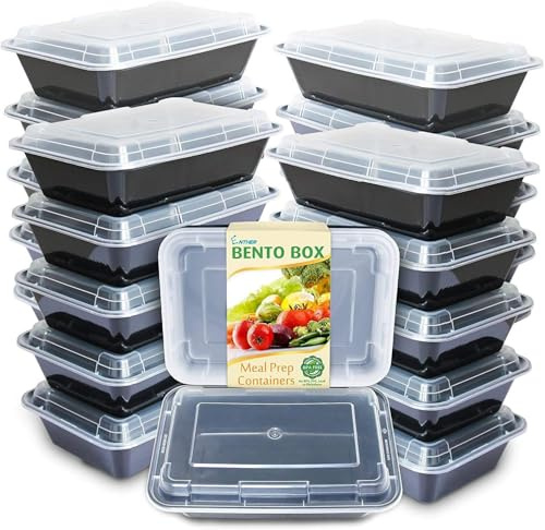 Enther Meal Prep Containers Single Lids, Food Storage Bento BPA Free | Stackable | Reusable Lunch Boxes, Microwave/Dishwasher, Freezer Safe,Portion Control (28 oz), 20 Pack 1 Compartment